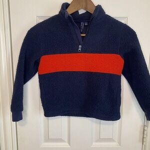 Janie and Jack Sweater Boy 5 6 Top Fleece Pullover Quarter Zip Blue Thick
